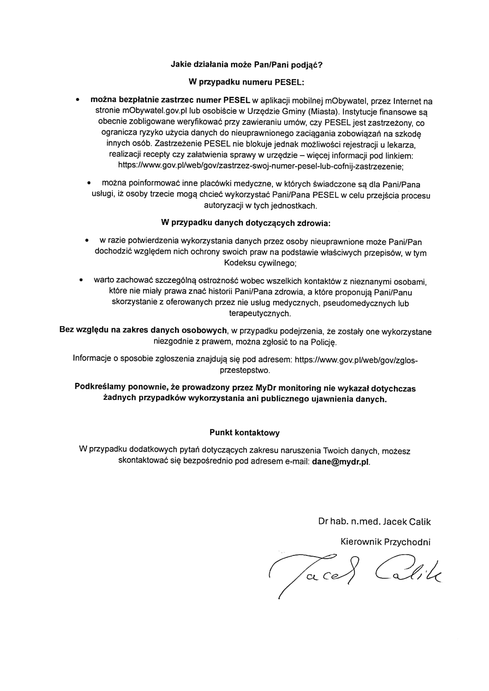 Personal data breach notice, in Polish – scan, page 2 of 2