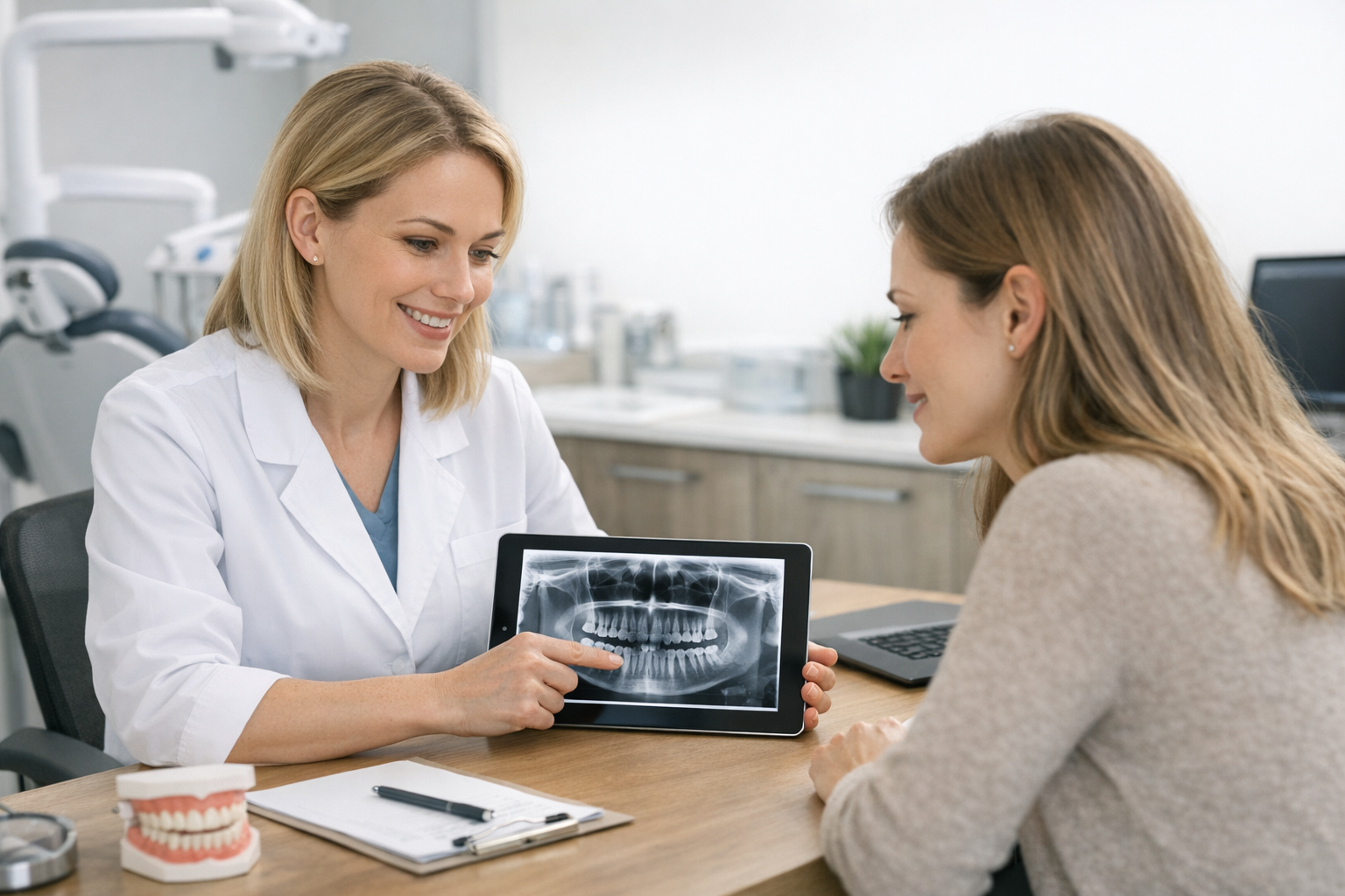 Dentist discussing treatment plan with a patient
