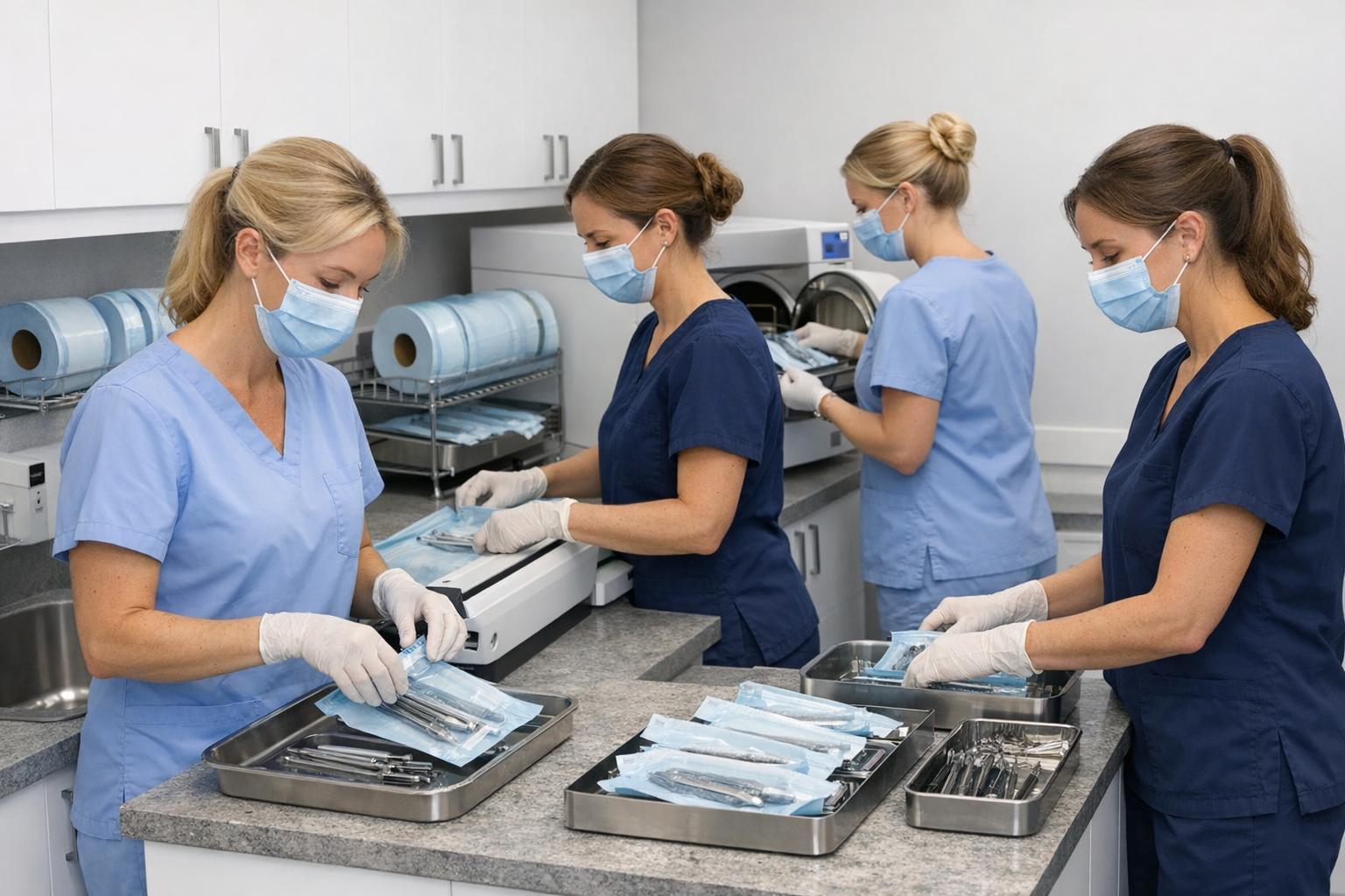 Zespół stomatologiczny przygotowujący gabinet do zabiegu